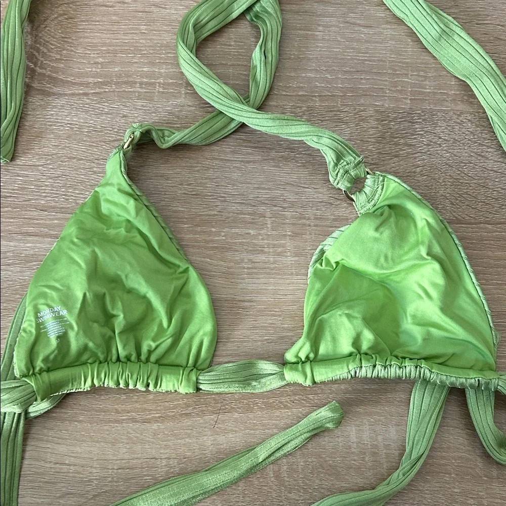 Monday Swimwear Lime Green Ribbed Triangle Bikini Top